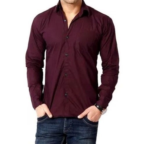 Full Sleeves Classic Collar Plain Dyed Cotton Casual Wear Shirts For Mens  Chest Size: 00