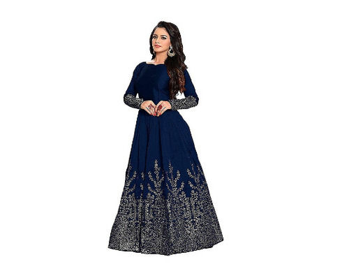 Full Sleeves Party Wear Embroidered Silk Long Gowns For Ladies