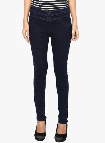 Blue Light Weight Slim Fit Plain Dyed Denim Stretchable Jeans For Ladies