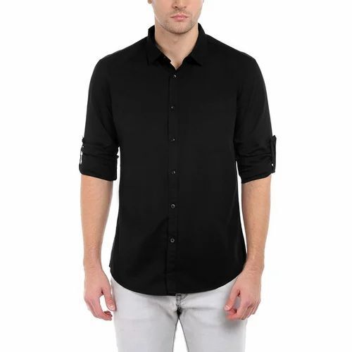 Blue Skin Friendly Mens Casual Full Sleeve Plain Black Cotton Shirt