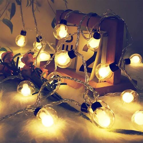 Warm White X4Cart 2 Meters Plug-In 10 Led Double Glass Led Ball String Lights Starry Decorative String Lights, Christmas And Diwali Fairy Lights For Home Decoration (Warm White) (10 Led - Pack Of 1)