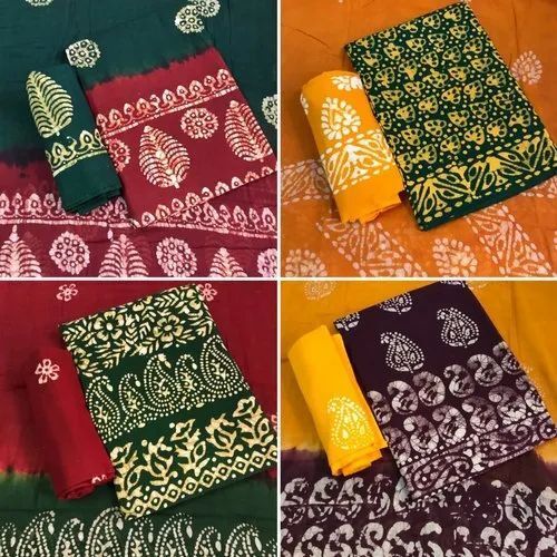 Buy wax batik dress material from Gujarat in Rama and Black color