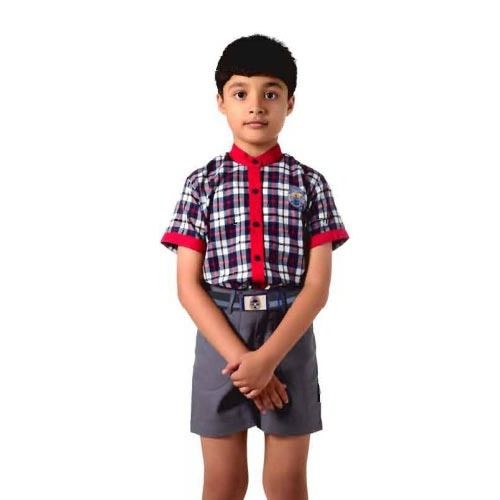 Plain Dyed Printed Classic Collar Cotton Primary School Uniform For Boys Age Group: 4-8Year