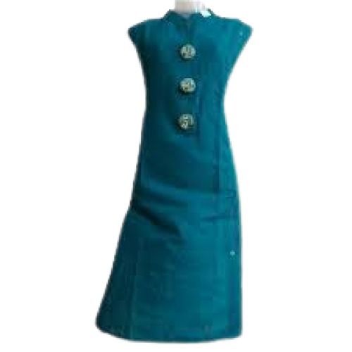 Blue Breathable Sleeveless Plain Cotton Kurtis For Ladies