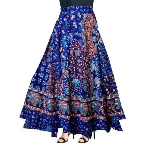 Multicolor Comfortable And Casual Wear Printed Cotton Long Skirts For Ladies