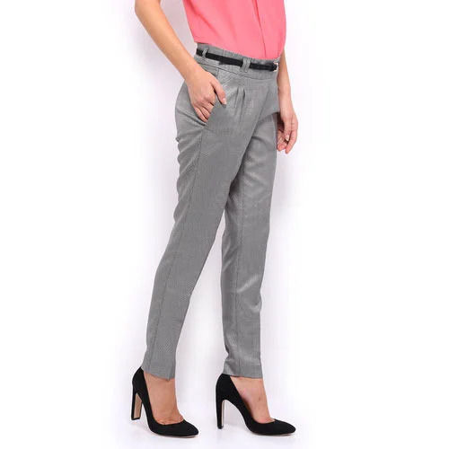 Grey Comfortable And Slim Fit Plain Dyed Cotton Formal Wear Pants