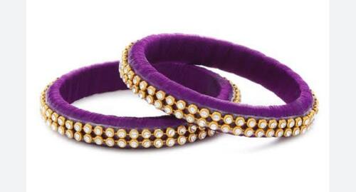 Fashion Ladies Stone Chain Silk Thread Bangles For Traditional Wear