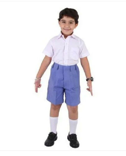 Short Sleeve Straight Collar Plain Dyed Cotton School Dress Set  Age Group: Kids