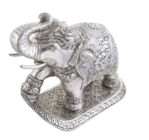 Durable 7X5 Inches Modern Art Silver Polished Finish Brass Religious Elephant Statue