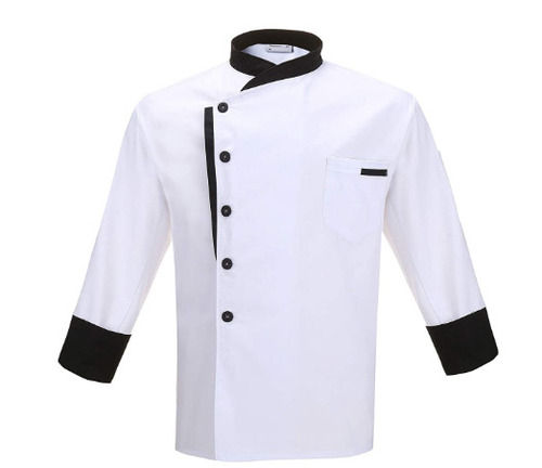 White Comfortable Plain Long Sleeve Stand Collar One Pocket Soft Cotton Chef Coat 