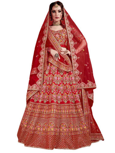 Crushed Velvet Floral Embroidered Bridal Lehenga With Net Designer Dupatta