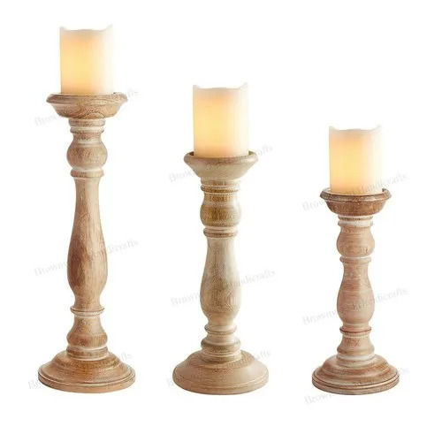 Eco Friendly Solid Wooden Candle Holder Set for Home Decoration