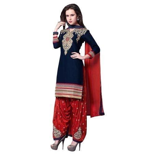 Indian Embroidered Soft Cotton And Georgette Fancy Salwar Suit With Dupatta