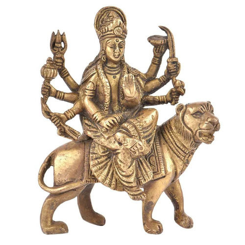 Durable 11 Inch 430 Gram Rust Proof Polished Brass Durga Statue For Religious