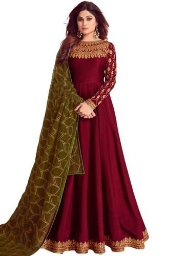 Full Sleeves Party Wear Embroidered Silk Gown For Ladies