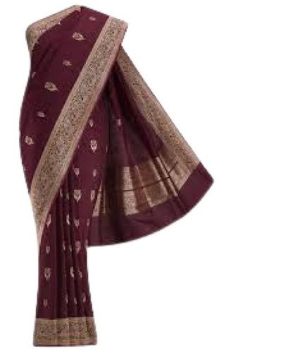 Summer Ladies Maroon Printed Party Wear Banarasi Silk Saree