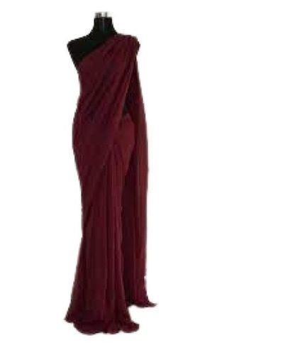 Cotton Silk Ladies Plain Maroon Casual Wear Georgette Saree