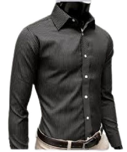 Mens Formal Wear Striped Full Sleeve Polyester Black Shirts Collar Style: Straight