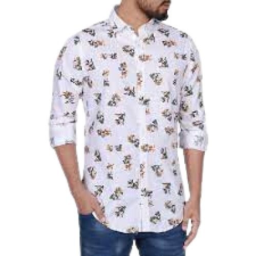 Mens Full Sleeves Collar Neck Printed Cotton Shirts Collar Style: Classic