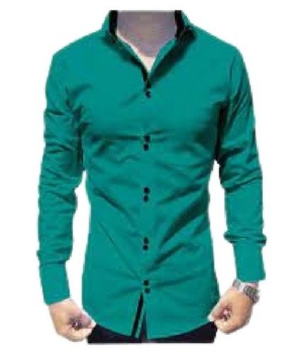 Mens Light Green Full Sleeve Casual Wear Cotton Shirts Collar Style: Straight