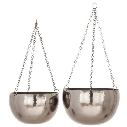 Silver Polished Finish Corrosion Resistance Stainless Steel Hanging Planter For Home Decoration