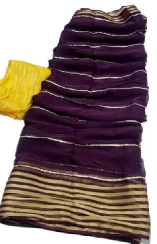 Casual Striped Party Wear Purple Chiffon Saree With Contrast Blouse Piece