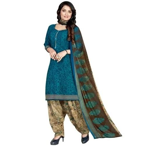 Multi Washable Casual Wear Printed Crepe Unstitched Salwar Suit For Ladies