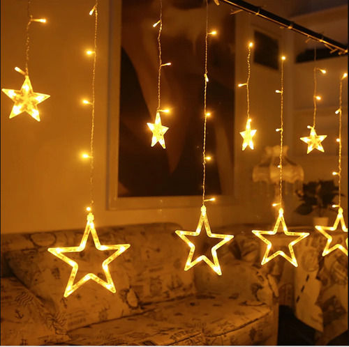 X4cart Star Curtain Led String Light 8 Star, 3 Meter, 96 Led 4 Big 4 Small Star With 8 Flashing Modes For Diwali, Wedding, Party, Decoration (Warm White)