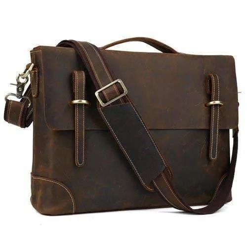 Brown 14" X 3" X 10.5" Inches Shoulder Style Unisex Leather Laptop Bag 