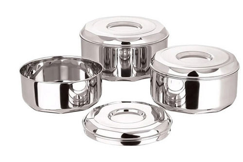 8 Mm Thick Round Polished Finish Stainless Steel Container, Set Of Three Container 