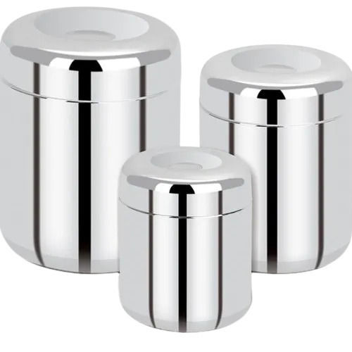 Silver Corrosion Resistant Polished Finish Stainless Steel Canister, Set Of Three 