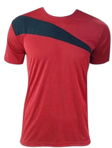 Red And Black Mens Comfort Fit Short Sleeves Casual Wear Plain Polyester Sports T Shirt