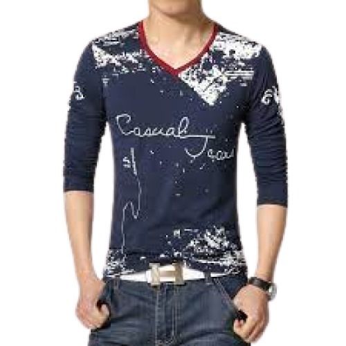 Printed Half Sleeve Breathable Cotton V-neck Designer T Shirt For