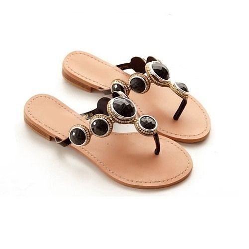 Modern Bead Closure Flat Heel Plush And Pvc Slipper For Ladies