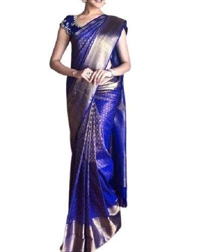 Royal Blue Printed Traditional Wear Silk Saree With Unstitched Blouse Piece