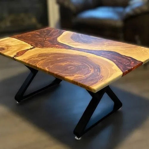 Rectangular Shape Epoxy Wooden Folding Table For Laptop Use