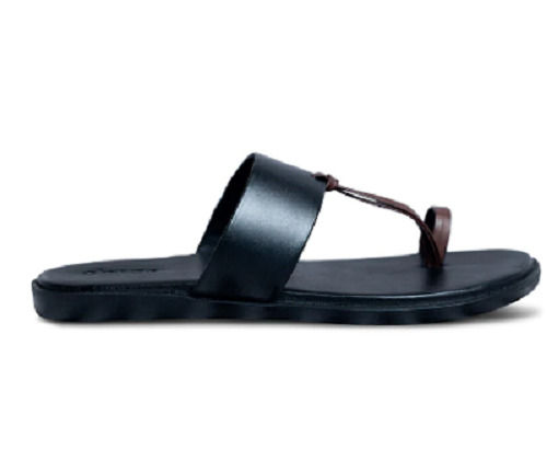 Black Stylish Leather And Eva Flip Flop Slippers For Men