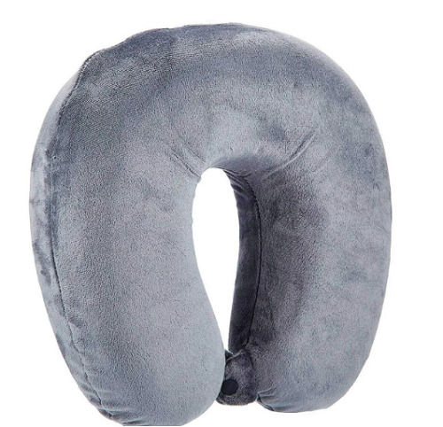 Grey 27.9 X 30.5 X 27.9 Cm Plain Dyed U Shape Microfiber Travel Pillow