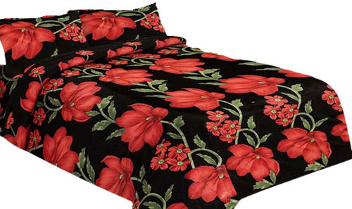 Red And Black Anti Wrinkle Ultra Soft Cotton Floral Printed Bed Sheet With 2 Pillow Covers