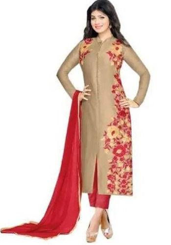 Breathable Plain Dyed Embroidered Full Sleeve Soft Cotton Suit With Dupatta