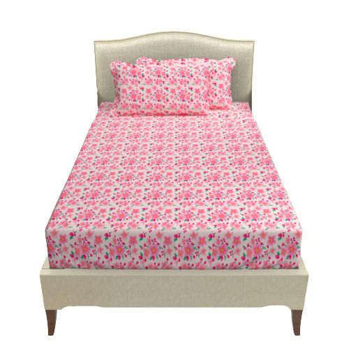 Pink Floral Printed Soft Cotton Single Bed Sheet With Two Pillow Covers