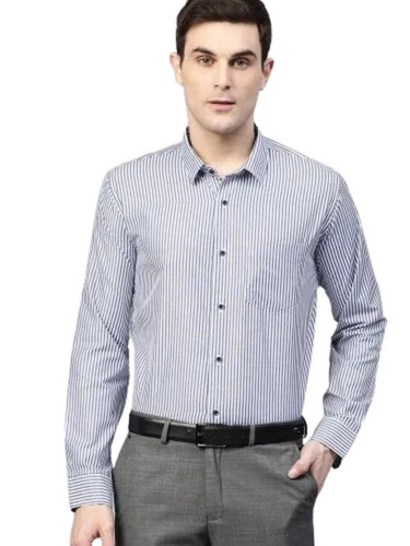 पुरुषों के लिए फुल स्लीव और बटन क्लोज़र स्ट्राइप्ड कॉटन फॉर्मल शर्ट: 18 वर्ष से अधिक