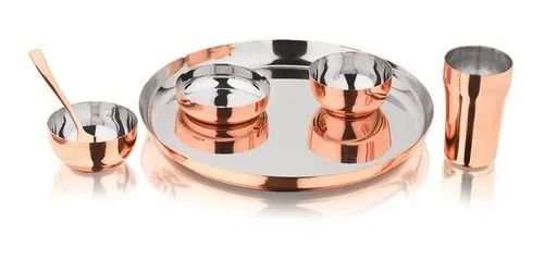 Polished Surface Round Shaped Copper And Stainless Steel Dinner Set Size: 10X16 Inches