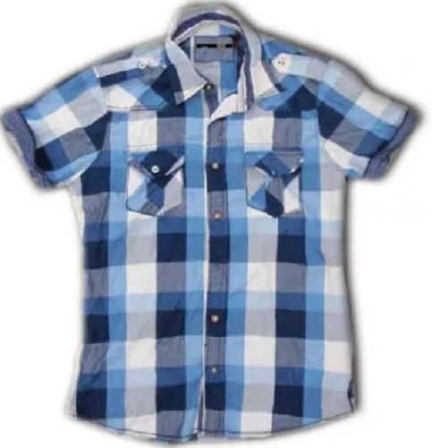 Straight Collar Short Sleeve Casual Wear Soft Cotton Check Shirt For Boy  Age Group: 5 To 10