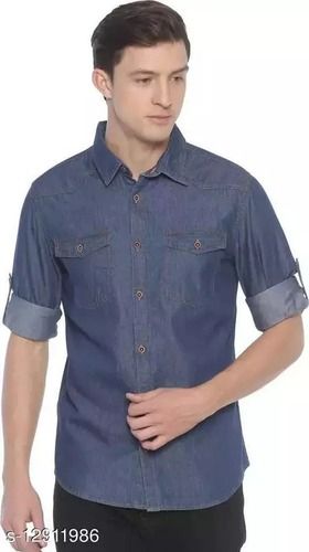 Mens Casual Wear Full Sleeves Straight Collar Plain Denim Shirt at Best  Price in Delhi