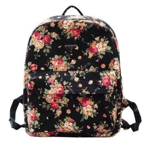 Multi Color 11.8X7.5X17.5 Inches Zipper Top Floral Printed Canvas College Bag