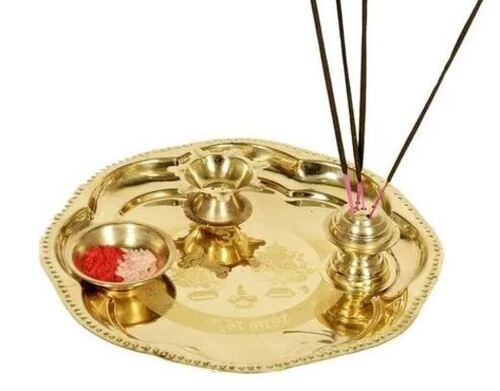 Golden 12.5 Inches Round Corrosion Resistant Polished Stainless Steel Pooja Thali