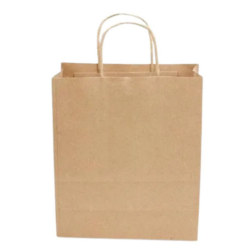 Brown 16X12X4 Inch Rectangular Plain Kraft Paper Carry Bag With Two Rope Handle