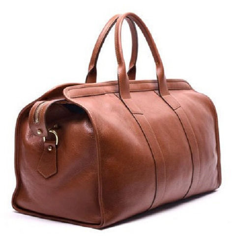 Brown 55 X 25 X 28 Cm Zipper Closure Plain Leather Travel Bag 