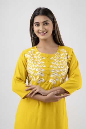 Black Ladies Kurti Embroidered Yellow